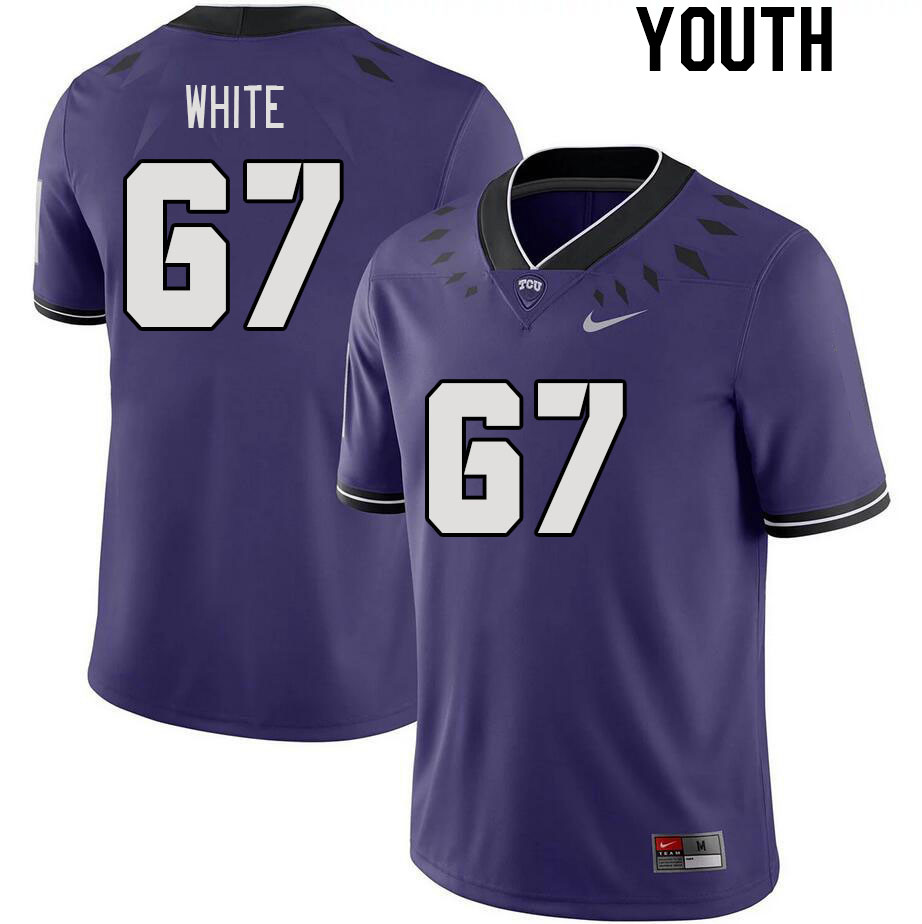 Youth #67 Hudson White TCU Horned Frogs 2023 College Footbal Jerseys Stitched-Purple